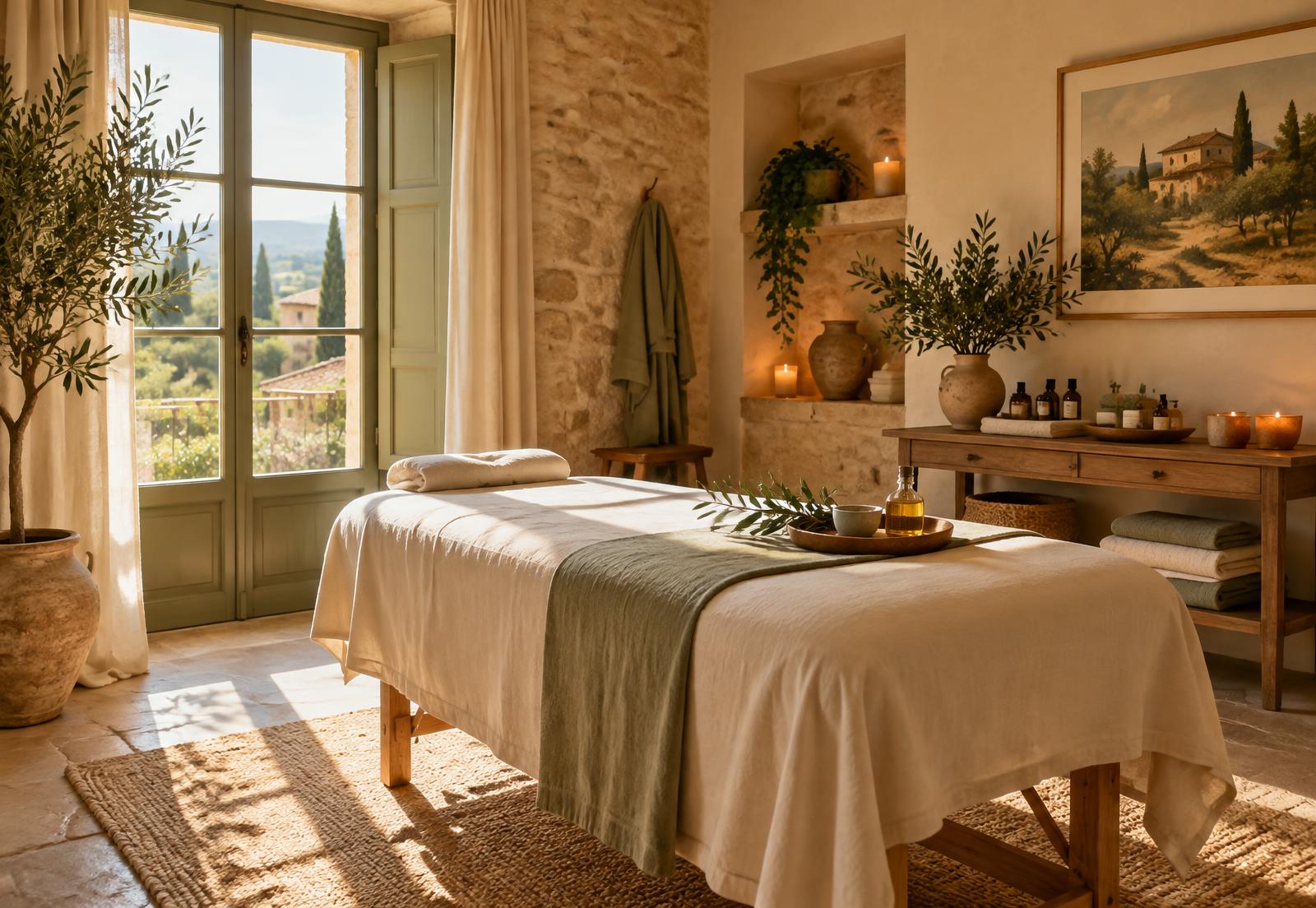 Salle de massage lumineuse et chaleureuse à Aix-en-Provence