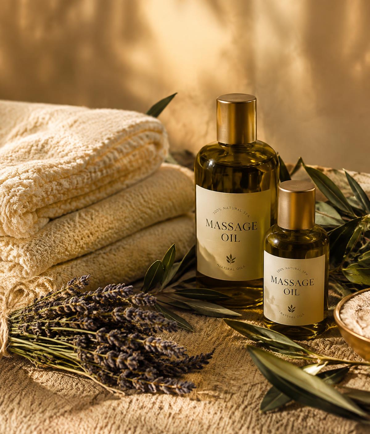 Huiles de massage, serviettes et lavande
